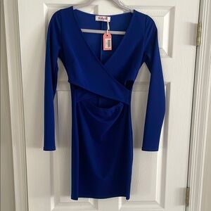 Indigo Chilf Small Blue Wrap Dress with Cutout, Poly/Spandex Blend NWT